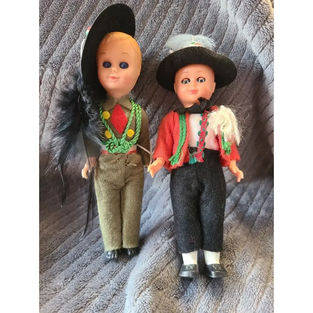 Lot of Vintage MCM 1950s German Bavarian UK Celluloid Folk Dolls w/Sleepy Eyes